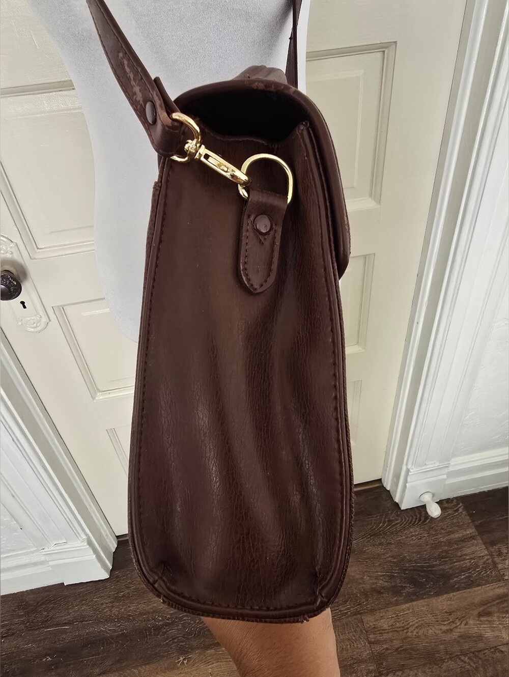 Vintage Liz Claiborne Classic Brown Leather Top-Handle Shoulder Bag - Picture 9 of 13